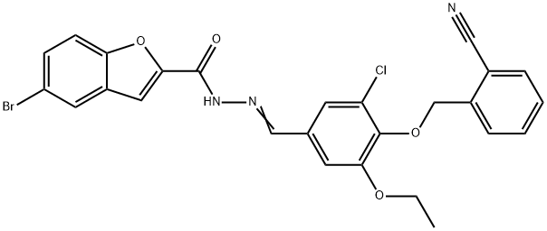 5-bromo-N'-{3-chloro-4-[(2-cyanobenzyl)oxy]-5-ethoxybenzylidene}-1-benzofuran-2-carbohydrazide Struktur