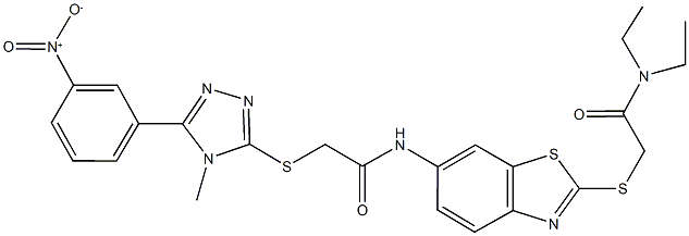 N-(2-{[2-(diethylamino)-2-oxoethyl]sulfanyl}-1,3-benzothiazol-6-yl)-2-[(5-{3-nitrophenyl}-4-methyl-4H-1,2,4-triazol-3-yl)sulfanyl]acetamide Struktur