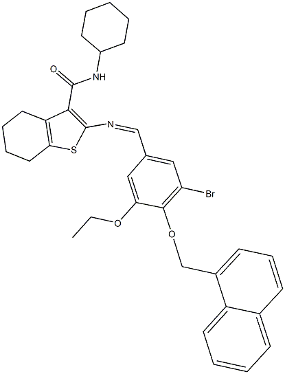 2-{[3-bromo-5-ethoxy-4-(1-naphthylmethoxy)benzylidene]amino}-N-cyclohexyl-4,5,6,7-tetrahydro-1-benzothiophene-3-carboxamide Struktur