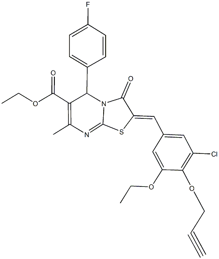 ethyl 2-[3-chloro-5-ethoxy-4-(2-propynyloxy)benzylidene]-5-(4-fluorophenyl)-7-methyl-3-oxo-2,3-dihydro-5H-[1,3]thiazolo[3,2-a]pyrimidine-6-carboxylate Struktur