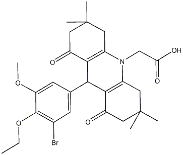 (9-(3-bromo-4-ethoxy-5-methoxyphenyl)-3,3,6,6-tetramethyl-1,8-dioxo-2,3,4,5,6,7,8,9-octahydro-10(1H)-acridinyl)acetic acid Struktur