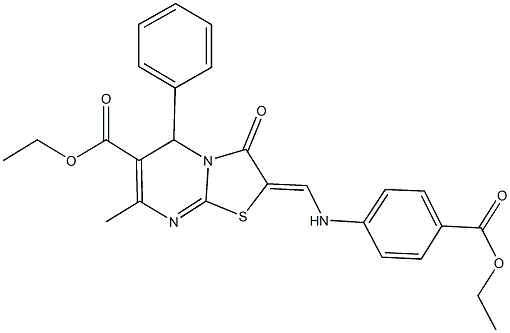 ethyl 2-{[4-(ethoxycarbonyl)anilino]methylene}-7-methyl-3-oxo-5-phenyl-2,3-dihydro-5H-[1,3]thiazolo[3,2-a]pyrimidine-6-carboxylate Struktur