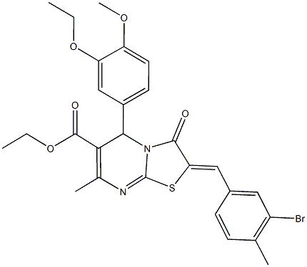 ethyl 2-(3-bromo-4-methylbenzylidene)-5-(3-ethoxy-4-methoxyphenyl)-7-methyl-3-oxo-2,3-dihydro-5H-[1,3]thiazolo[3,2-a]pyrimidine-6-carboxylate Struktur