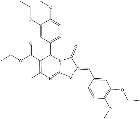 ethyl 2-(3-ethoxy-4-methoxybenzylidene)-5-(3-ethoxy-4-methoxyphenyl)-7-methyl-3-oxo-2,3-dihydro-5H-[1,3]thiazolo[3,2-a]pyrimidine-6-carboxylate Struktur