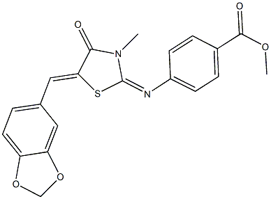 methyl 4-{[5-(1,3-benzodioxol-5-ylmethylene)-3-methyl-4-oxo-1,3-thiazolidin-2-ylidene]amino}benzoate Struktur