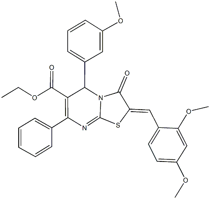 ethyl 2-(2,4-dimethoxybenzylidene)-5-(3-methoxyphenyl)-3-oxo-7-phenyl-2,3-dihydro-5H-[1,3]thiazolo[3,2-a]pyrimidine-6-carboxylate Struktur