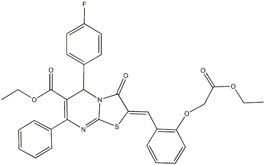 ethyl 2-[2-(2-ethoxy-2-oxoethoxy)benzylidene]-5-(4-fluorophenyl)-3-oxo-7-phenyl-2,3-dihydro-5H-[1,3]thiazolo[3,2-a]pyrimidine-6-carboxylate Struktur