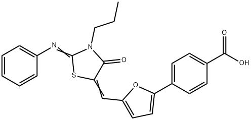 4-(5-{[4-oxo-2-(phenylimino)-3-propyl-1,3-thiazolidin-5-ylidene]methyl}-2-furyl)benzoic acid Struktur