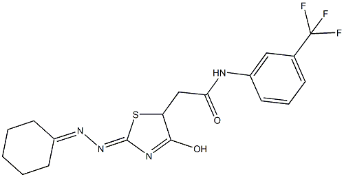 2-[2-(cyclohexylidenehydrazono)-4-hydroxy-2,5-dihydro-1,3-thiazol-5-yl]-N-[3-(trifluoromethyl)phenyl]acetamide Struktur