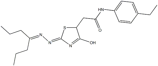 N-(4-ethylphenyl)-2-{4-hydroxy-2-[(1-propylbutylidene)hydrazono]-2,5-dihydro-1,3-thiazol-5-yl}acetamide Struktur