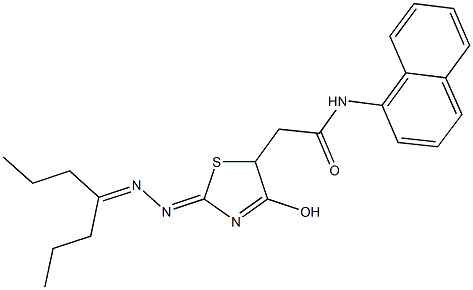 2-{4-hydroxy-2-[(1-propylbutylidene)hydrazono]-2,5-dihydro-1,3-thiazol-5-yl}-N-(1-naphthyl)acetamide Struktur