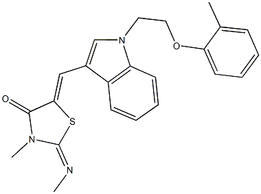 3-methyl-2-(methylimino)-5-({1-[2-(2-methylphenoxy)ethyl]-1H-indol-3-yl}methylene)-1,3-thiazolidin-4-one Struktur