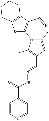 N'-{[1-(3-cyano-4,5,6,7-tetrahydro-1-benzothien-2-yl)-2,5-dimethyl-1H-pyrrol-3-yl]methylene}isonicotinohydrazide Struktur