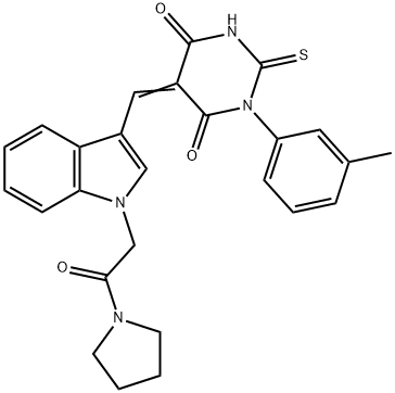 1-(3-methylphenyl)-5-({1-[2-oxo-2-(1-pyrrolidinyl)ethyl]-1H-indol-3-yl}methylene)-2-thioxodihydro-4,6(1H,5H)-pyrimidinedione Struktur