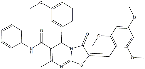 5-(3-methoxyphenyl)-7-methyl-3-oxo-N-phenyl-2-(2,4,6-trimethoxybenzylidene)-2,3-dihydro-5H-[1,3]thiazolo[3,2-a]pyrimidine-6-carboxamide Struktur