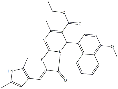 ethyl 2-[(2,5-dimethyl-1H-pyrrol-3-yl)methylene]-5-(4-methoxy-1-naphthyl)-7-methyl-3-oxo-2,3-dihydro-5H-[1,3]thiazolo[3,2-a]pyrimidine-6-carboxylate Struktur