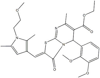 ethyl 5-(2,3-dimethoxyphenyl)-2-{[1-(2-methoxyethyl)-2,5-dimethyl-1H-pyrrol-3-yl]methylene}-7-methyl-3-oxo-2,3-dihydro-5H-[1,3]thiazolo[3,2-a]pyrimidine-6-carboxylate Struktur