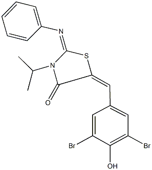 5-(3,5-dibromo-4-hydroxybenzylidene)-3-isopropyl-2-(phenylimino)-1,3-thiazolidin-4-one Struktur