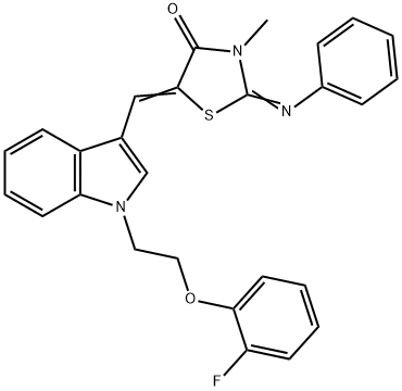 5-({1-[2-(2-fluorophenoxy)ethyl]-1H-indol-3-yl}methylene)-3-methyl-2-(phenylimino)-1,3-thiazolidin-4-one Struktur