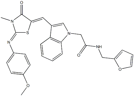 N-(2-furylmethyl)-2-[3-({2-[(4-methoxyphenyl)imino]-3-methyl-4-oxo-1,3-thiazolidin-5-ylidene}methyl)-1H-indol-1-yl]acetamide Struktur