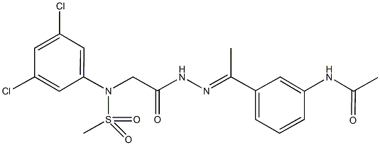 N-[3-(N-{[3,5-dichloro(methylsulfonyl)anilino]acetyl}ethanehydrazonoyl)phenyl]acetamide Struktur