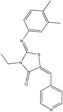 2-[(3,4-dimethylphenyl)imino]-3-ethyl-5-(4-pyridinylmethylene)-1,3-thiazolidin-4-one Struktur