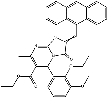 ethyl 2-(9-anthrylmethylene)-5-(2-ethoxy-3-methoxyphenyl)-7-methyl-3-oxo-2,3-dihydro-5H-[1,3]thiazolo[3,2-a]pyrimidine-6-carboxylate Struktur