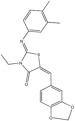 5-(1,3-benzodioxol-5-ylmethylene)-2-[(3,4-dimethylphenyl)imino]-3-ethyl-1,3-thiazolidin-4-one Struktur