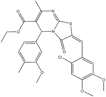 ethyl 2-(2-chloro-4,5-dimethoxybenzylidene)-5-(3-methoxy-4-methylphenyl)-7-methyl-3-oxo-2,3-dihydro-5H-[1,3]thiazolo[3,2-a]pyrimidine-6-carboxylate Struktur