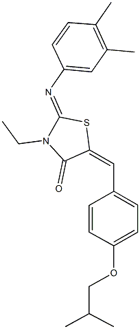 2-[(3,4-dimethylphenyl)imino]-3-ethyl-5-(4-isobutoxybenzylidene)-1,3-thiazolidin-4-one Struktur