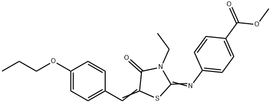 methyl 4-{[3-ethyl-4-oxo-5-(4-propoxybenzylidene)-1,3-thiazolidin-2-ylidene]amino}benzoate Struktur