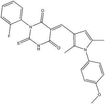 1-(2-fluorophenyl)-5-{[1-(4-methoxyphenyl)-2,5-dimethyl-1H-pyrrol-3-yl]methylene}-2-thioxodihydro-4,6(1H,5H)-pyrimidinedione Struktur