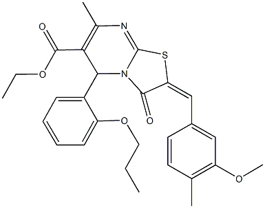 ethyl 2-(3-methoxy-4-methylbenzylidene)-7-methyl-3-oxo-5-(2-propoxyphenyl)-2,3-dihydro-5H-[1,3]thiazolo[3,2-a]pyrimidine-6-carboxylate Struktur