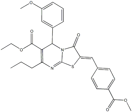 ethyl 2-[4-(methoxycarbonyl)benzylidene]-5-(3-methoxyphenyl)-3-oxo-7-propyl-2,3-dihydro-5H-[1,3]thiazolo[3,2-a]pyrimidine-6-carboxylate Struktur