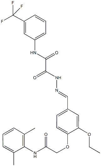 2-(2-{4-[2-(2,6-dimethylanilino)-2-oxoethoxy]-3-ethoxybenzylidene}hydrazino)-2-oxo-N-[3-(trifluoromethyl)phenyl]acetamide Struktur