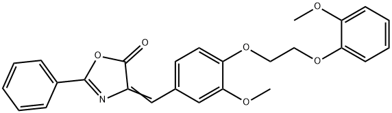 4-{3-methoxy-4-[2-(2-methoxyphenoxy)ethoxy]benzylidene}-2-phenyl-1,3-oxazol-5(4H)-one Struktur