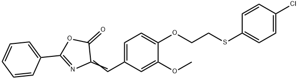 4-(4-{2-[(4-chlorophenyl)sulfanyl]ethoxy}-3-methoxybenzylidene)-2-phenyl-1,3-oxazol-5(4H)-one Struktur