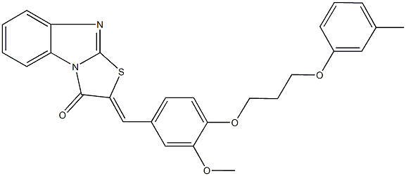 2-{3-methoxy-4-[3-(3-methylphenoxy)propoxy]benzylidene}[1,3]thiazolo[3,2-a]benzimidazol-3(2H)-one Struktur