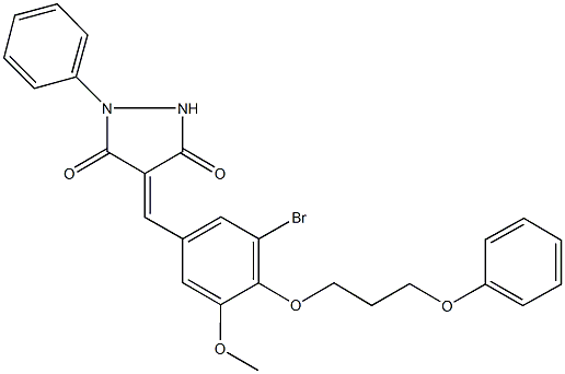 4-[3-bromo-5-methoxy-4-(3-phenoxypropoxy)benzylidene]-1-phenyl-3,5-pyrazolidinedione Struktur