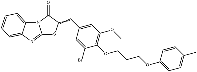 2-{3-bromo-5-methoxy-4-[3-(4-methylphenoxy)propoxy]benzylidene}[1,3]thiazolo[3,2-a]benzimidazol-3(2H)-one Struktur