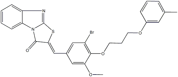 2-{3-bromo-5-methoxy-4-[3-(3-methylphenoxy)propoxy]benzylidene}[1,3]thiazolo[3,2-a]benzimidazol-3(2H)-one Struktur