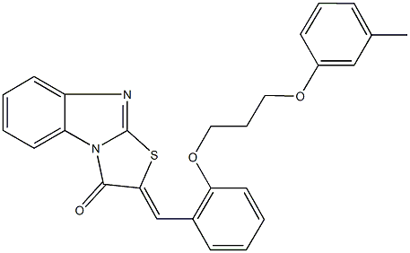 2-{2-[3-(3-methylphenoxy)propoxy]benzylidene}[1,3]thiazolo[3,2-a]benzimidazol-3(2H)-one Struktur