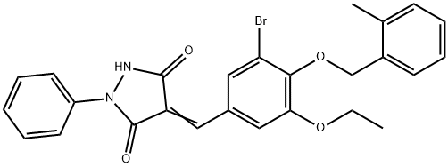 4-{3-bromo-5-ethoxy-4-[(2-methylbenzyl)oxy]benzylidene}-1-phenyl-3,5-pyrazolidinedione Struktur