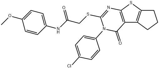 2-{[3-(4-chlorophenyl)-4-oxo-3,5,6,7-tetrahydro-4H-cyclopenta[4,5]thieno[2,3-d]pyrimidin-2-yl]sulfanyl}-N-(4-methoxyphenyl)acetamide Struktur