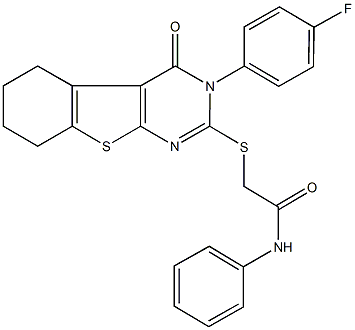 2-{[3-(4-fluorophenyl)-4-oxo-3,4,5,6,7,8-hexahydro[1]benzothieno[2,3-d]pyrimidin-2-yl]sulfanyl}-N-phenylacetamide Struktur