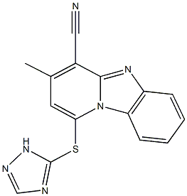 3-methyl-1-(1H-1,2,4-triazol-5-ylsulfanyl)pyrido[1,2-a]benzimidazole-4-carbonitrile Struktur