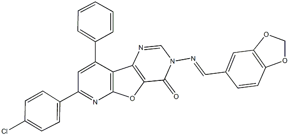 3-[(1,3-benzodioxol-5-ylmethylene)amino]-7-(4-chlorophenyl)-9-phenylpyrido[3',2':4,5]furo[3,2-d]pyrimidin-4(3H)-one Struktur