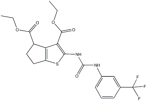 diethyl 2-({[3-(trifluoromethyl)anilino]carbonyl}amino)-5,6-dihydro-4H-cyclopenta[b]thiophene-3,4-dicarboxylate Struktur