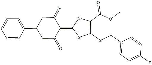 methyl 2-(2,6-dioxo-4-phenylcyclohexylidene)-5-[(4-fluorobenzyl)sulfanyl]-1,3-dithiole-4-carboxylate Struktur