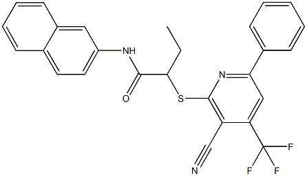 2-{[3-cyano-6-phenyl-4-(trifluoromethyl)-2-pyridinyl]sulfanyl}-N-(2-naphthyl)butanamide Struktur